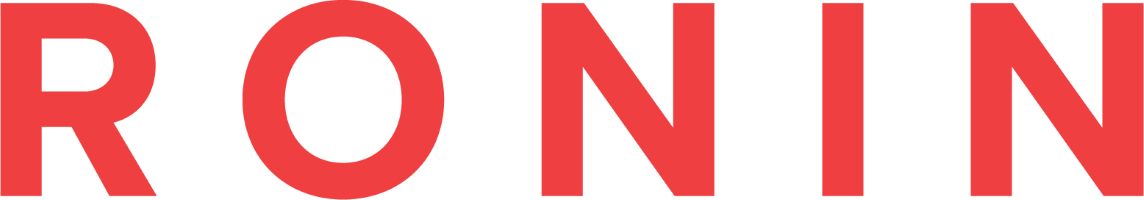 The word "RONIN" in bold, red, uppercase letters on a transparent background.
