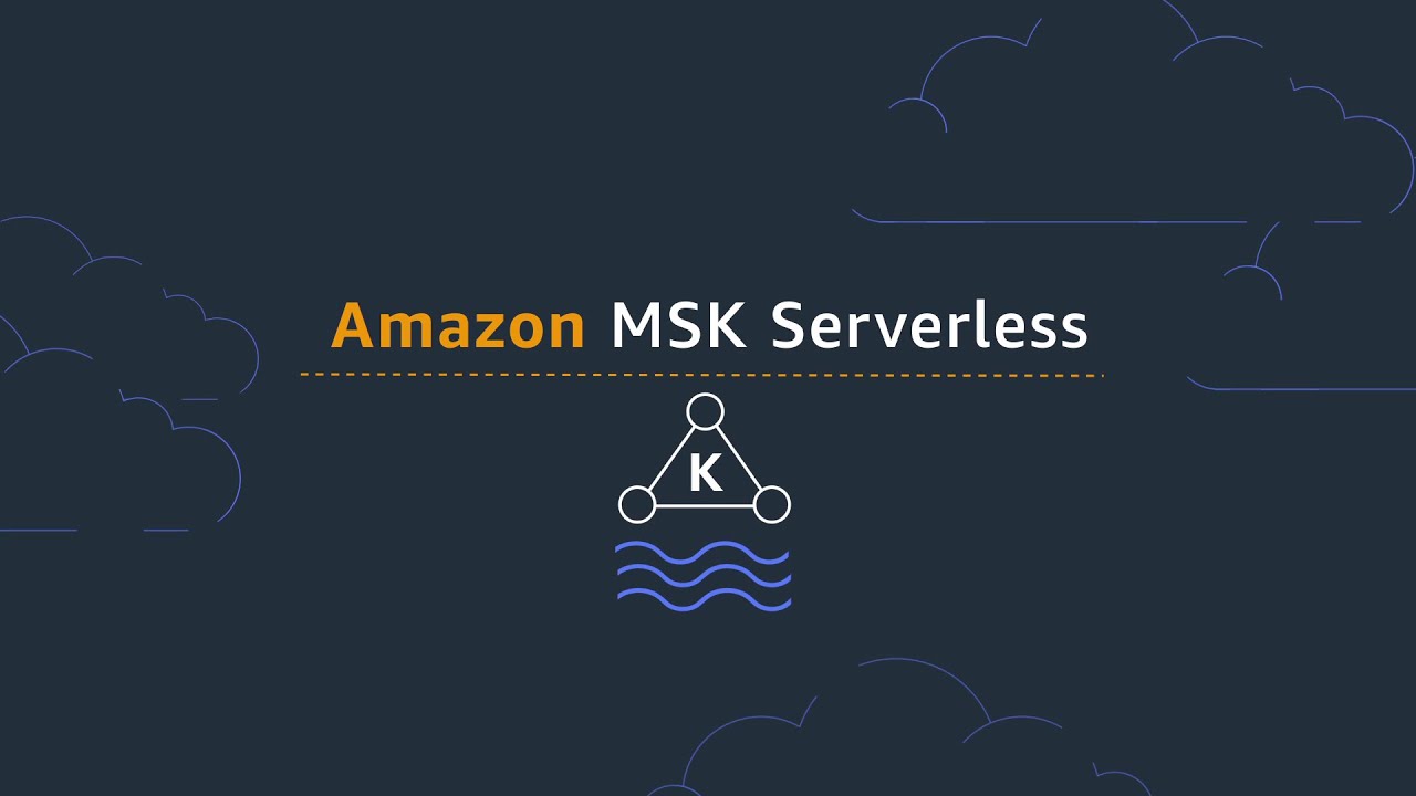 YouTube thumbnail image featuring the text 'Amazon MSK Serverless' with a stylized Kafka icon and cloud background, representing Amazon MSK Serverless service.