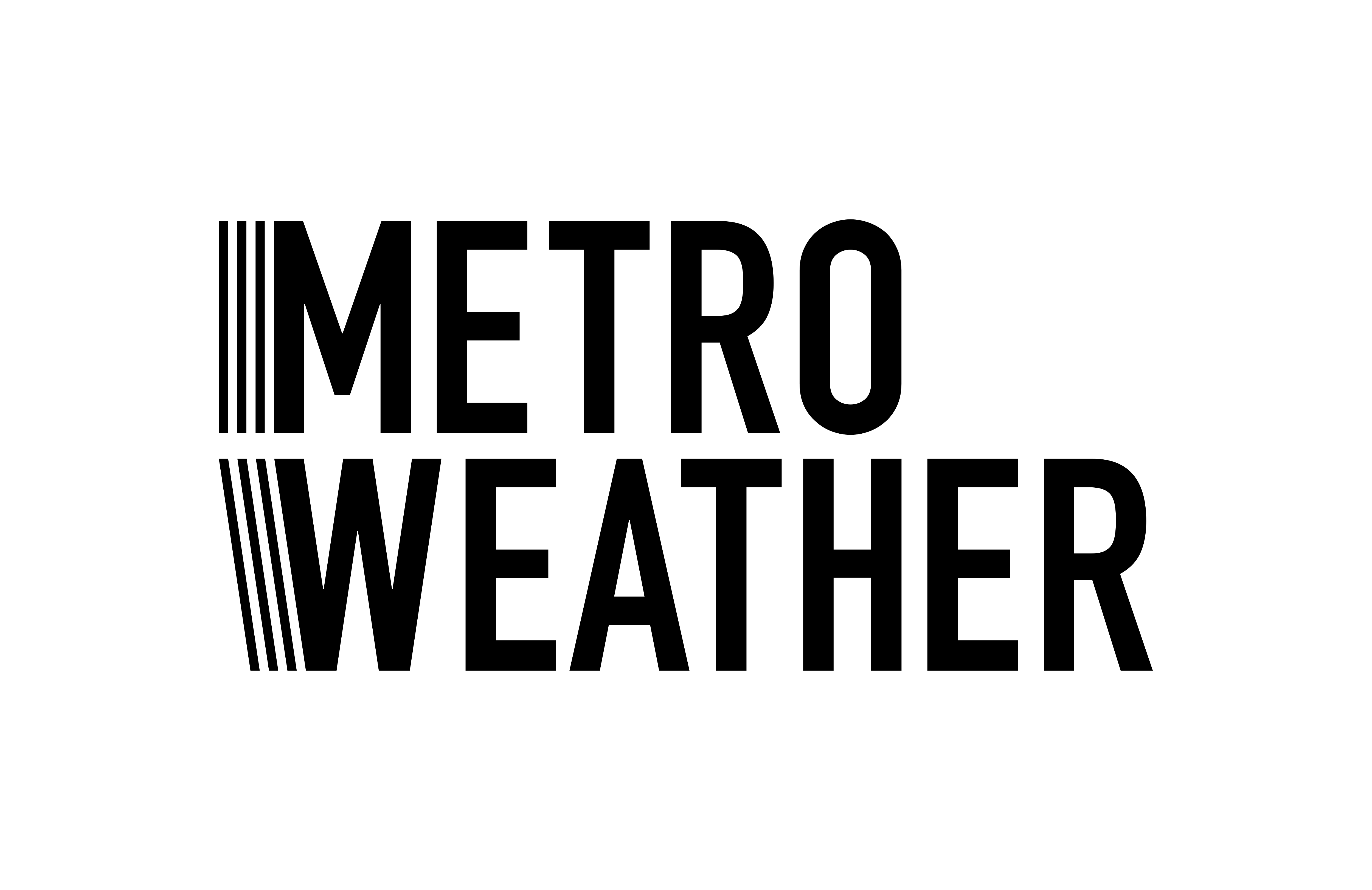 Logo image for METROWEATHER featuring bold block letters and alpha transparency.