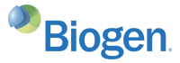 Biogen company logo with stylized blue and green design and the word 'Biogen' in blue text.