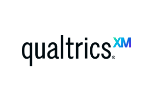 Qualtrics XM company logo with 'qualtrics.' in black and 'XM' in a gradient blue-green font.