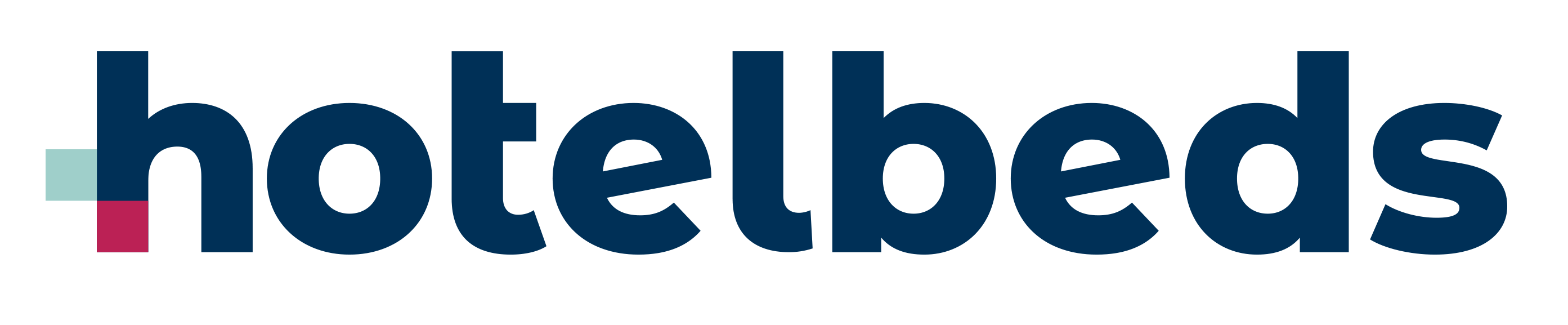 The Hotelbeds logo featuring the company name in bold, rounded lowercase letters with colored geometric shapes on the left. Used for brand and marketing purposes.
