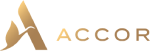 The logo of Accor, featuring a stylized gold 'A' and the word 'ACCOR' in gold lettering.