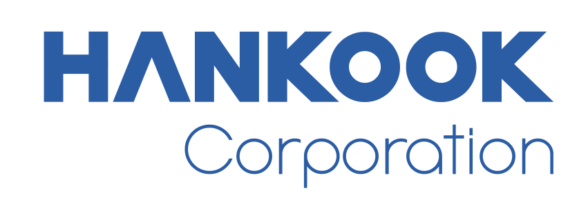 Logo of Hankook Corporation displayed in blue text with the word 'Hankook' in bold uppercase above the word 'Corporation' in a lighter font.