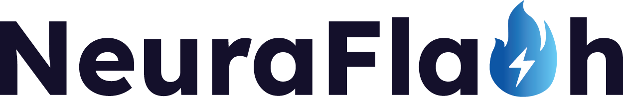 NeuraFlash logo with a blue flame containing a white lightning bolt.