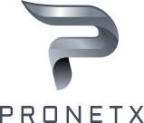 "PronetX logo with a metallic, stylized 'P' design."