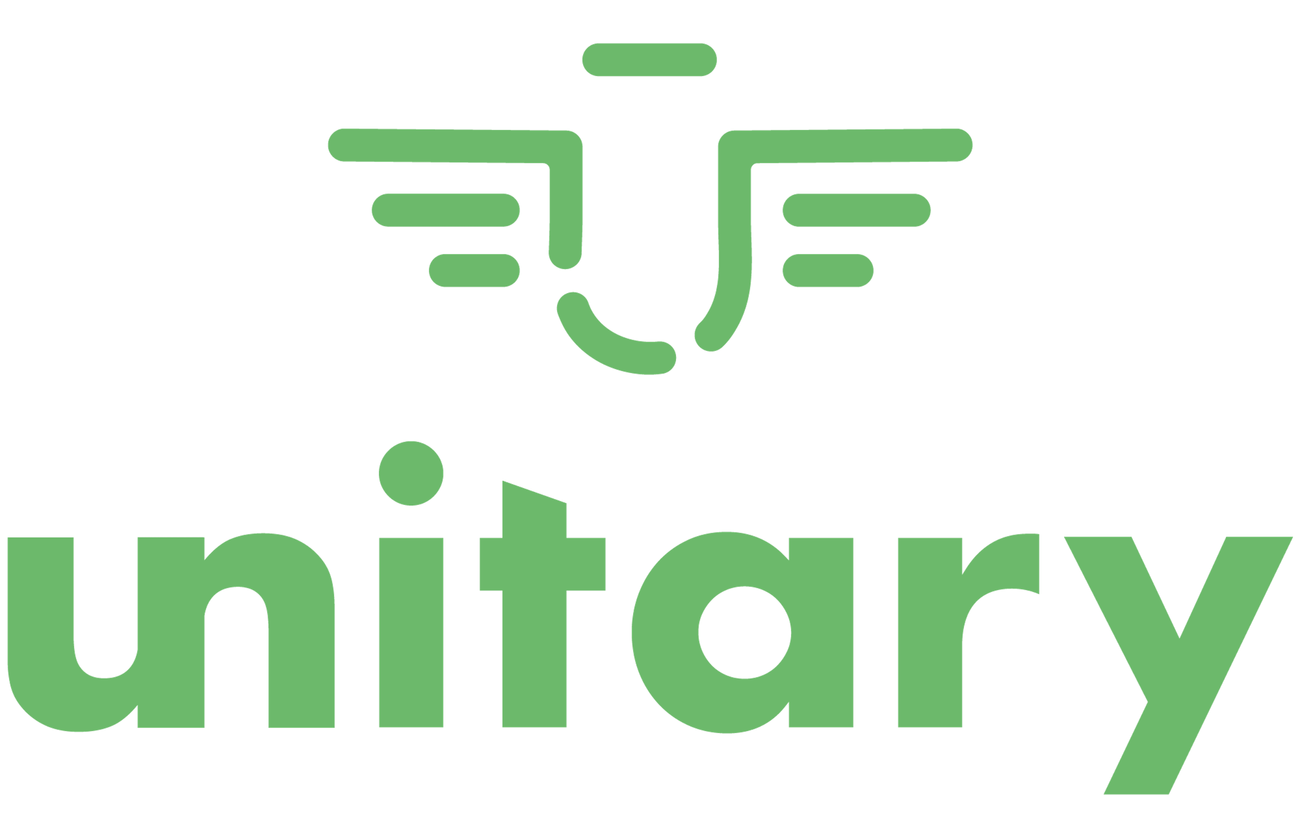 The logo of Unitary featuring the word 'unitary' in green bold lowercase letters with a stylized abstract design above it.