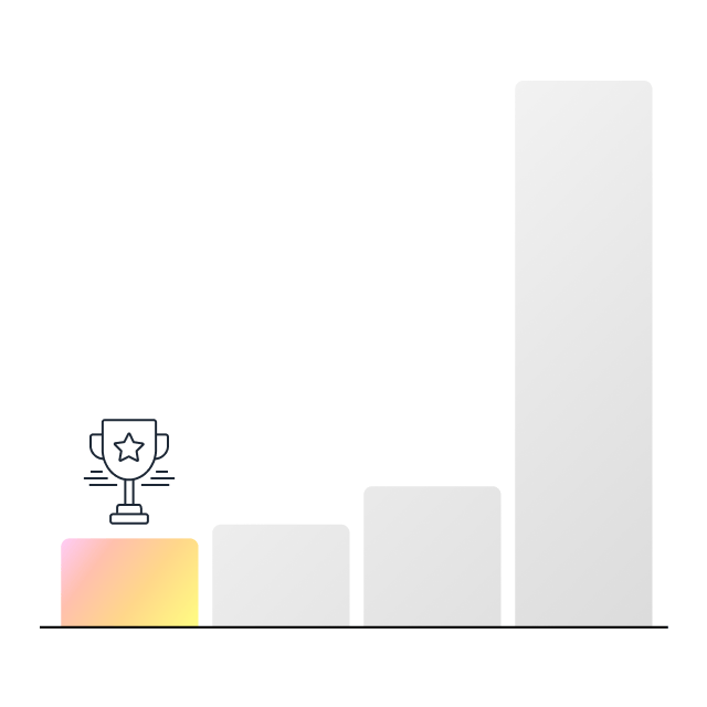 An illustration featuring a bar graph with four bars, where the first bar is highlighted in color and topped with a trophy icon, representing achievement or success. The image suggests recognition of performance or accomplishment related to AWS Redshift.