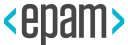 EPAM logo with blue angle brackets on each side and black text on a transparent background.