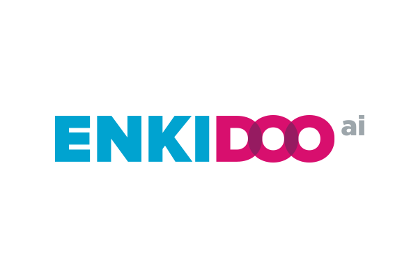 Logo for Enkidoo AI, featuring the company name in bold blue and pink letters with 'ai' in smaller grey font on a white background.