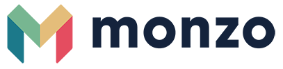 The horizontal color logo of Monzo, featuring the Monzo name and multicolored geometric design.
