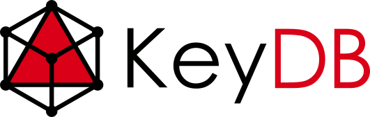 Logo for KeyDB, featuring a red geometric icon alongside the text 'KeyDB' with 'DB' in red and the rest in black.
