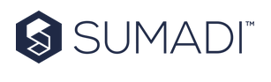 The SUMADI logo featuring dark blue text and a hexagon icon, on a transparent background.