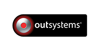 The OutSystems logo in a rectangular format featuring a black background with the word 'outsystems' and a circular design element on the left.