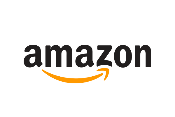 Amazon logo with black text and an orange arrow underneath.