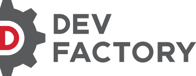 DevFactory logo featuring a gear symbol with a red 'D' and the words 'DEV FACTORY' in bold grey text.
