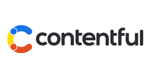 Contentful logo with a multicolored "C" symbol in blue, yellow, and red next to the word "contentful" in black lowercase letters.