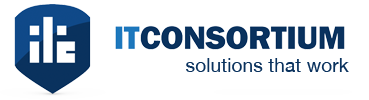Logo of IT Consortium featuring stylized blue and white shield and text.
