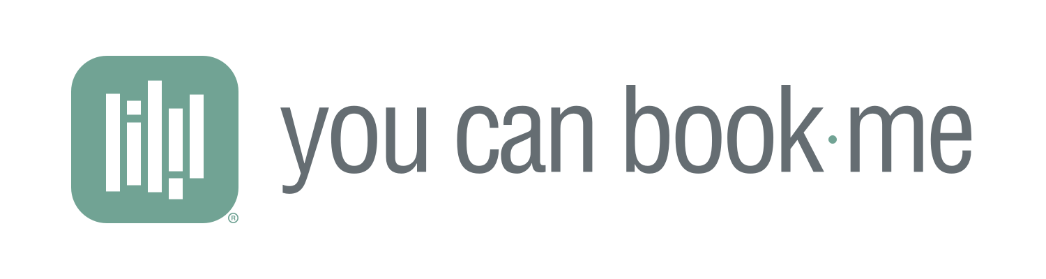 Logo for YouCanBook.me, featuring a green square icon with white stylized lines and the text 'you can book.me' in gray.