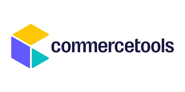 "commercetools logo featuring a geometric design with yellow, purple, and teal shapes."