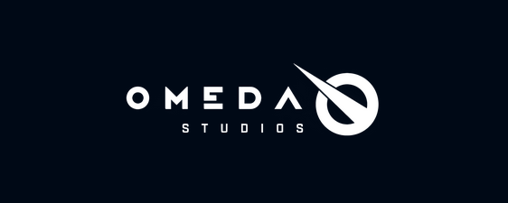 "Logo of Omeda Studios with stylized text and a circular design featuring a diagonal slash."