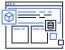 Illustration of a web browser interface with overlay icons representing developer tools, such as a cube and a document, indicating web development or application building features.