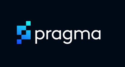 "Pragma logo with blue geometric shapes and white text on a dark background."
