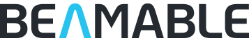The full color Beamable logo with bold black and sky blue letters on a white background.
