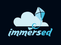 "Logo of a cloud with a blue kite and the word 'immersed' in stylized text below."
