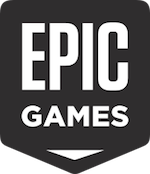 The Epic Games logo featuring bold white text on a black shield-shaped background.