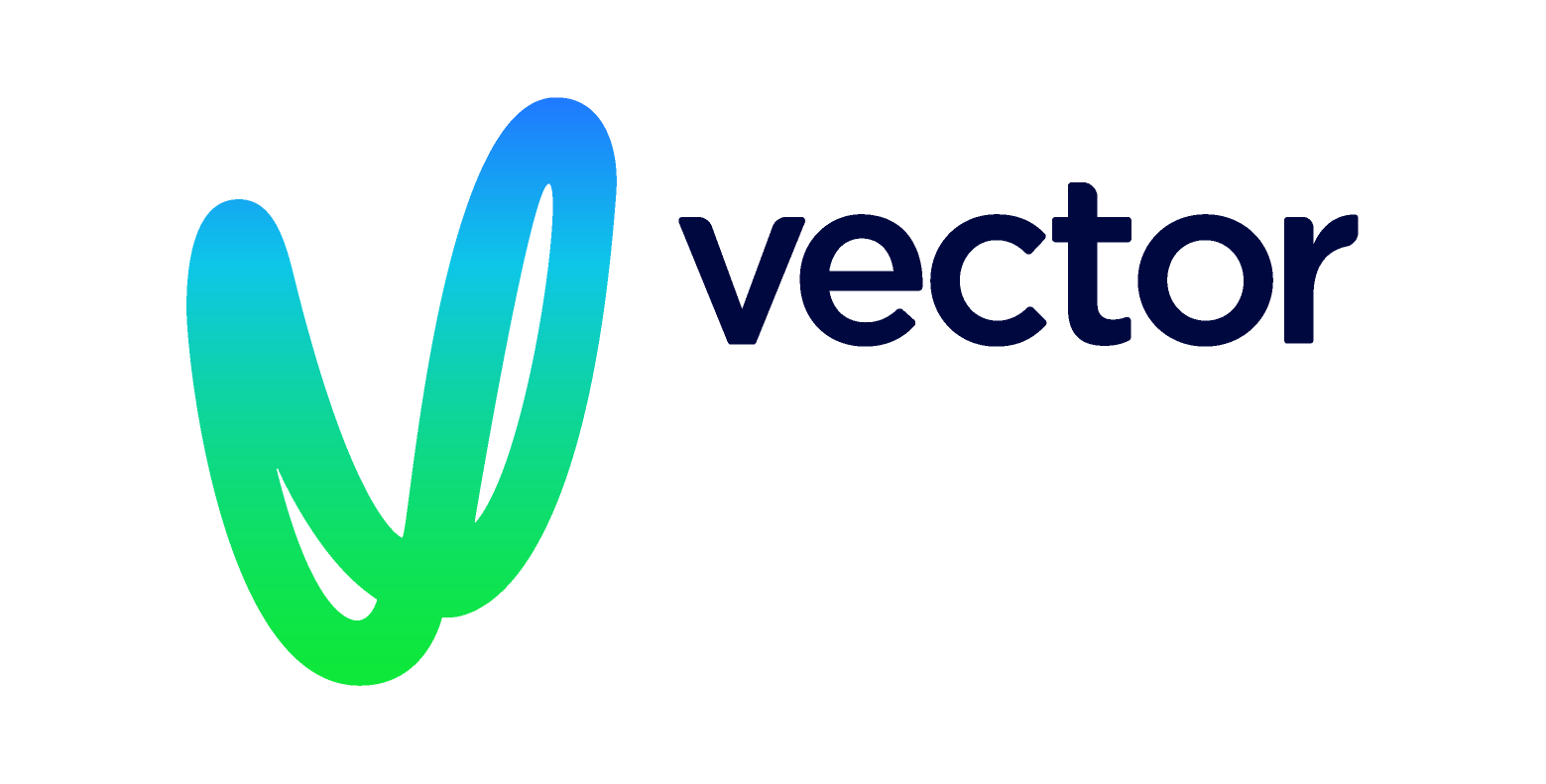Logo featuring a stylized 'V' with a blue to green gradient design next to the word 'vector' in dark blue text, on a transparent background.