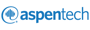 AspenTech logo with blue text and a circular icon featuring a soundwave design.