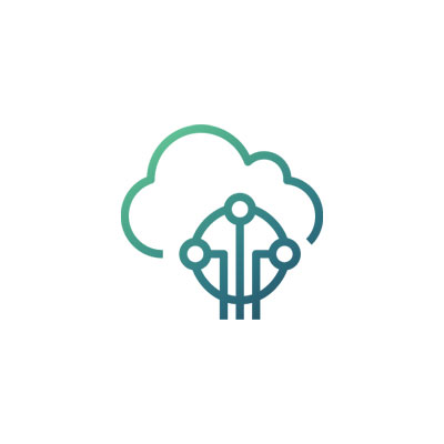 Outline of a cloud with circuit-like lines and nodes inside, symbolizing cloud technology or connectivity.