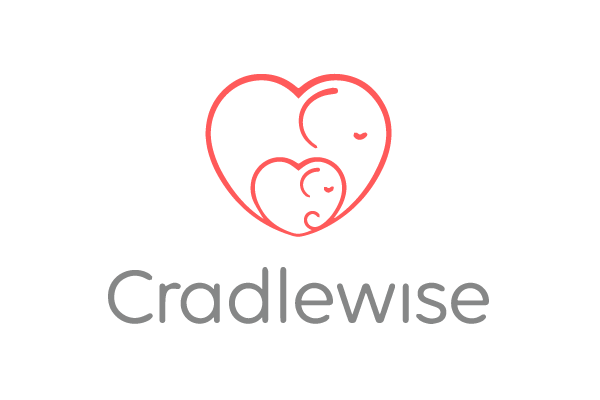 Cradlewise logo featuring a heart outline with parent and baby faces, in a minimalist style.