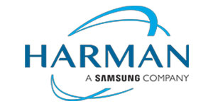 Logo of Harman, a Samsung company, with blue swoosh design and text 'A Samsung Company' below the main logo.