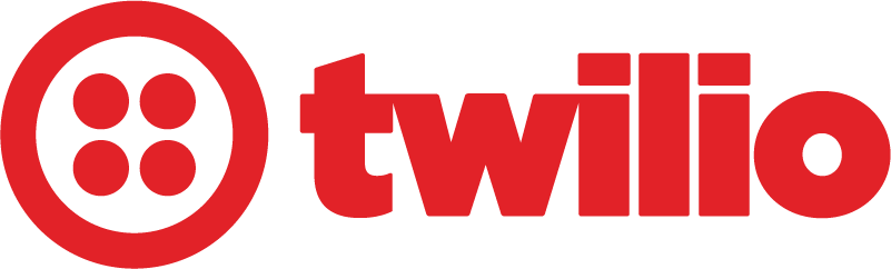 Twilio logo in red featuring the Twilio name and icon on a transparent background.