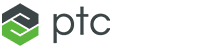 PTC logo featuring a geometric hexagon design in gray and green.