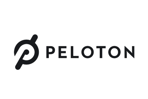 Peloton logo with black text and symbol on a white background.
