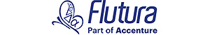 "Flutura logo with text 'Part of Accenture' and a butterfly design."