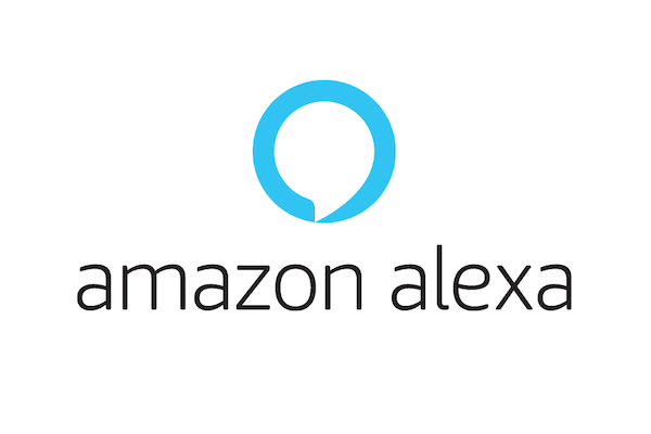 Amazon Alexa logo featuring a circular blue icon above the words 'amazon alexa' in black text on a white background.