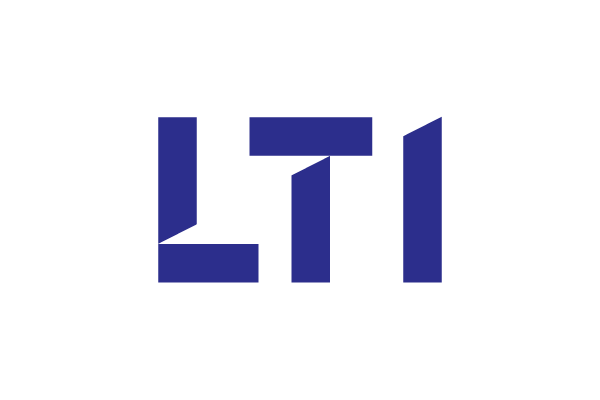 "Blue geometric LTI logo on a white background."