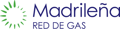 Logo of Madrileña Red de Gas, featuring a green and blue color scheme with the company name displayed in bold text.