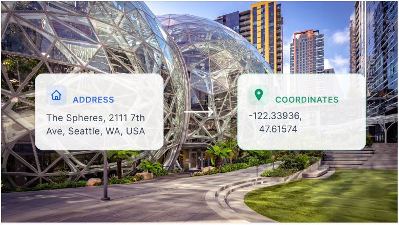 The image of an address on the left. On the right are the coordinates for that address.