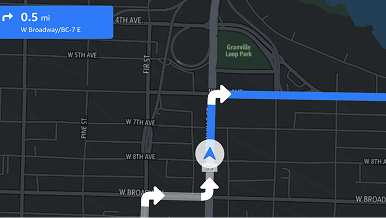 A map with a route marked and a list of turn-by-turn directions.