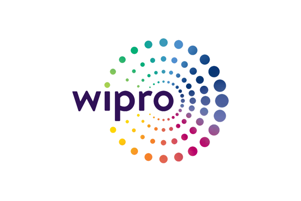 Wipro logo featuring the company name in purple text with a colorful spiral of dots.