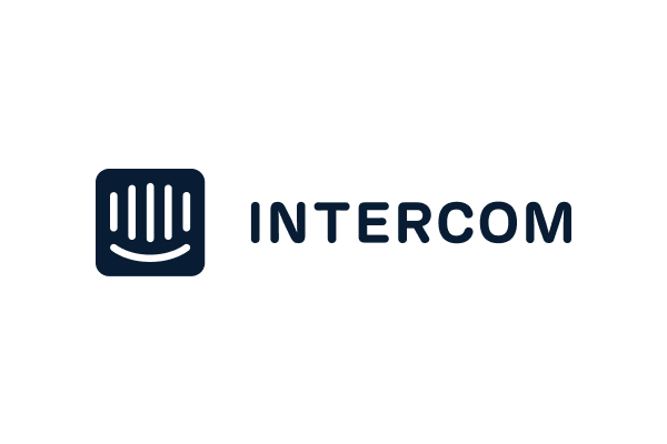 "Intercom logo with a smiling speech bubble icon next to the word 'Intercom' in dark blue text."