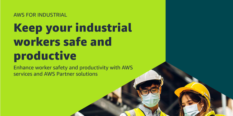 Banner image for AWS for Industrial promoting worker safety and productivity with AWS services and AWS Partner solutions. Features two industrial workers wearing safety equipment and the headline 'Keep your industrial workers safe and productive.'