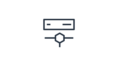 "Minimalist icon of a webpage with a hexagon symbol below two horizontal lines."