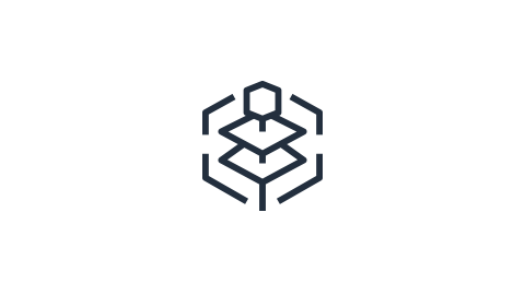 Geometric hexagonal logo with layered shapes inside.