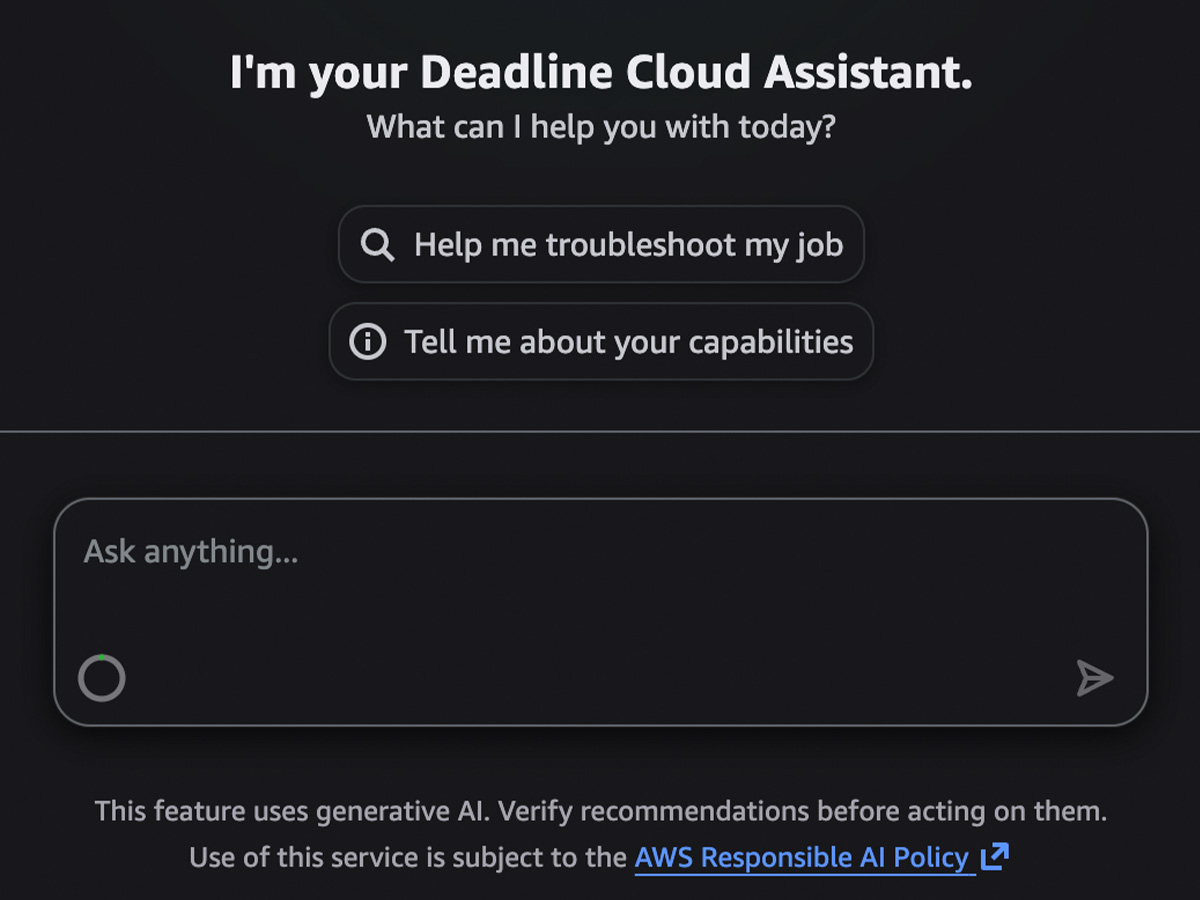 Screenshot of Deadline Cloud Assistant troubleshooting